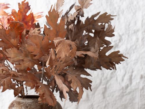 Fall Oak Stems - 6 Pcs 35-Inch Faux Autumn Branches with Foliage, Vintage Brown-Orange Variation