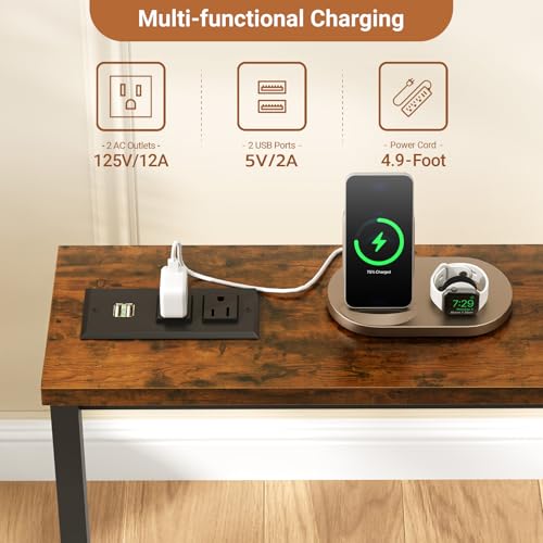 HavenlyYouth 63-Inch Narrow Console Table with Charging Station for Small Spaces