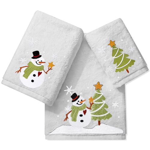 Embroidered Christmas Towels Set of 3 - Cotton Hand, Bath & Wash Cloths