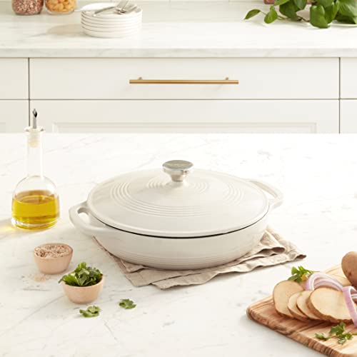 Cast Iron Enamel Braiser 3.6 Qt - Oyster White, Moisture-Locking Lid