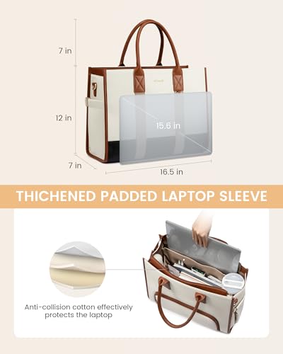 LOVEVOOK 15.6 Inch Waterproof 3-in-1 Work Tote Bag with Lunch Compartment & Giant Tumbler Holder, White Flower Variant