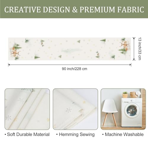Bonhause Winter Deer Table Runner 13x90 in — Snowy Forest Christmas Decor