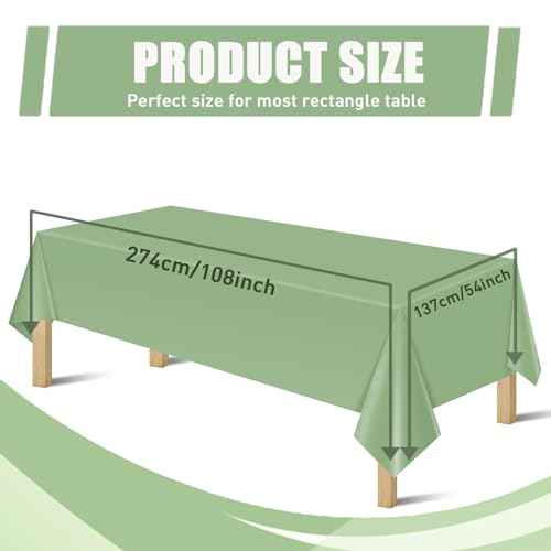 4Pcs Sage Green Plastic Tablecloths for Rectangle Tables, Plastic Table Cover Disposable Light Green Table Cloths for Wedding Birthday Baby Shower Anniversary Christmas Party Decorations (54 x108")