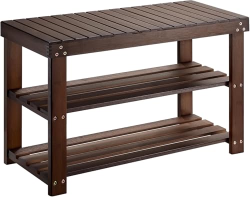 Pipishell 3-Tier Bamboo Shoe Rack Bench Entryway Organizer Brown