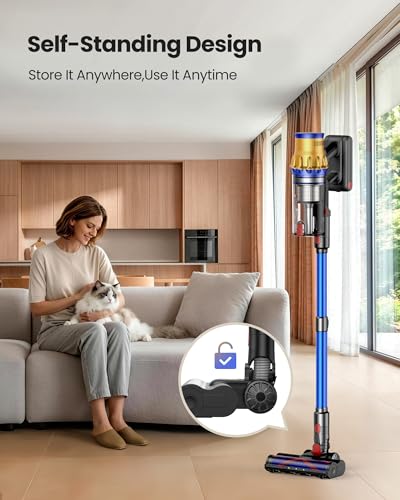 Cordless Stick Vacuum Cleaner 650W 55Kpa with 70-Min Runtime, Self-Standing, Anti-Tangle