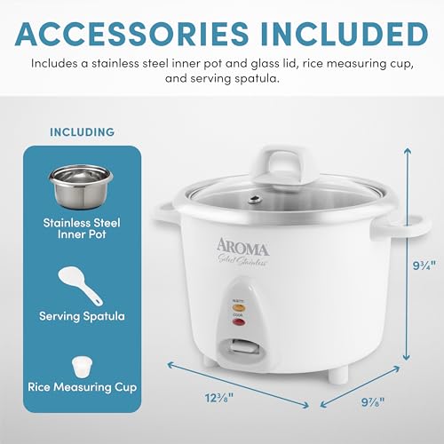 AROMA 14-Cup (Cooked) Stainless Rice Cooker & Warmer ARC-757SG with Uncoated Pot