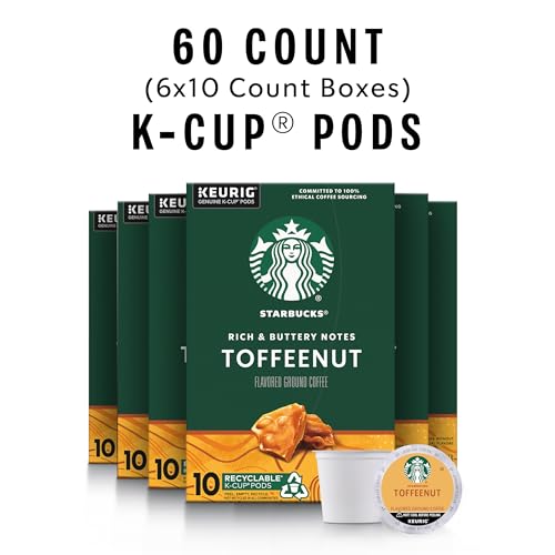 Starbucks Toffeenut Flavored K-Cup Coffee Pods - 10 Count Pack of 6 - Hot or Iced