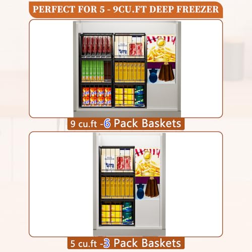 Black Freezer Organizer Bins for 5-9 Cu.Ft Chest Freezers - 6 Pack