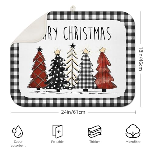 Christmas Dish Drying Mat 18x24 Inch - Holiday Kitchen Counter Protector, Microfiber & Sponge, Xmas Decor, Model: christmas dish mat-02