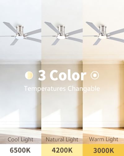 60-Inch Brushed Nickel Ceiling Fan with Lights & Remote - Flush Mount Variation