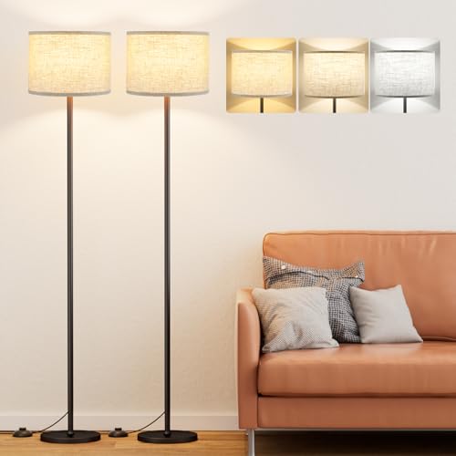 Ambimall 60-Inch Modern Floor Lamp Set of 2 Beige Shade Black Pole - Without Bulb