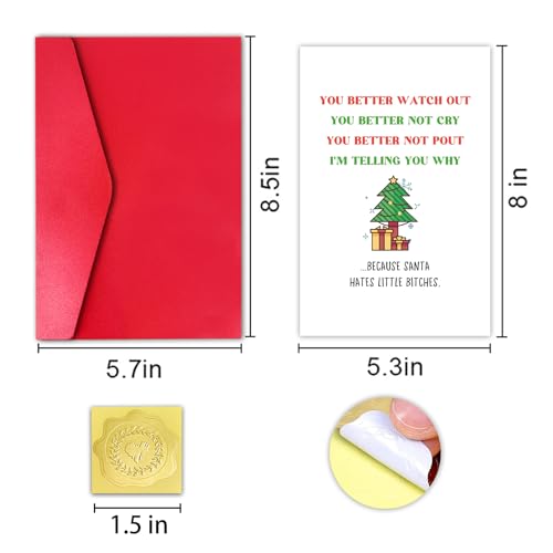 Funny Christmas Card for Female Friend - Rude Bestie Santa Hates Little Bitches