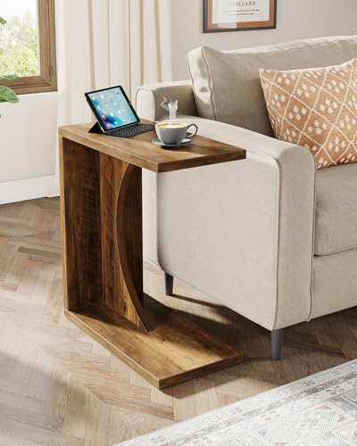 Tribesigns C-Shaped End Table for Couch - Brown Small Space Sofa Side Table