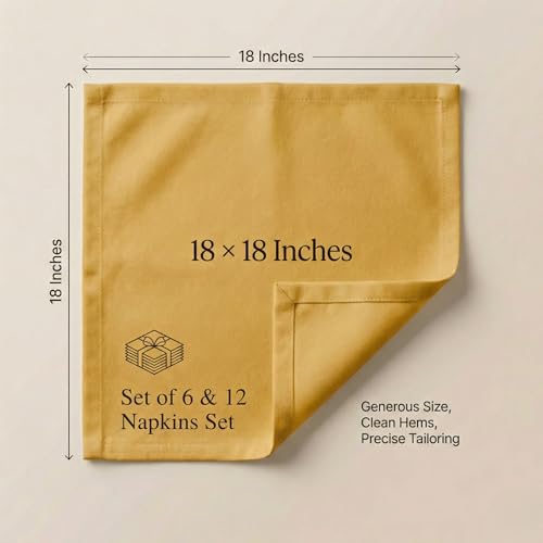 Accent Home Mustard Cotton Napkins 18x18 Inches Set of 12 - Mitered Corners