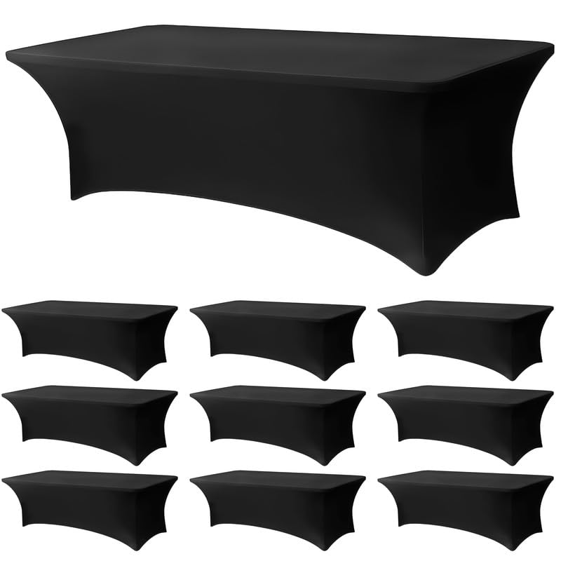 Lemict 8FT Black Spandex Tablecloth 10 Pack Fitted Cover for Banquet & Event Tables