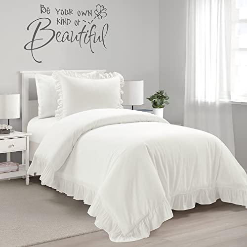 Lush Decor Reyna Ruffle Cotton Duvet Cover Set Twin XL - White Bedding