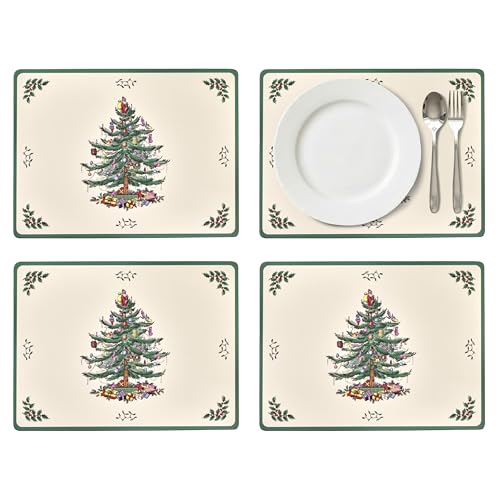 Pimpernel Christmas Tree Cork-Backed Placemats - Set of 4 | Holiday Table Decor