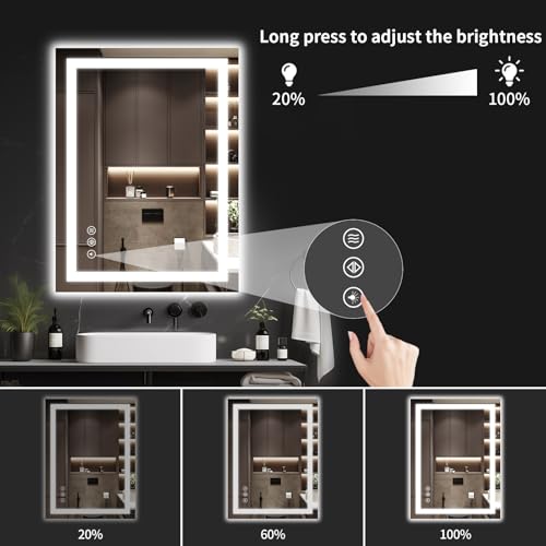 30'' x 24'' LED Bathroom Mirror with Lights, Anti-Fog, Dimmable, Wall Mount