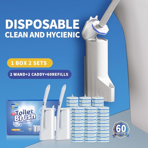Hohoky Disposable Toilet Brush Cleaning System - 2 Sets & 60 Refills Wall-Mount Kit