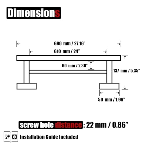 JQK Double Towel Bar, 24 Inch 304 Stainless Steel Thicken 0.8mm Bath Towel Rack for Bathroom, Towel Holder Brushed Wall Mount, Total Length 27.16 Inch 2 Pack, TB100L24-BN-P2