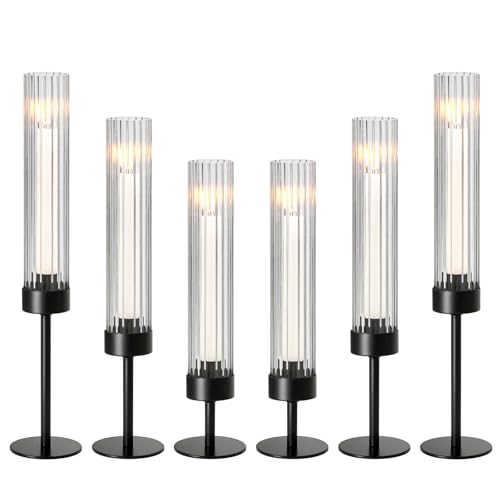 Metal & Acrylic Taper Candle Holders with Ribbed Design - Hurricane