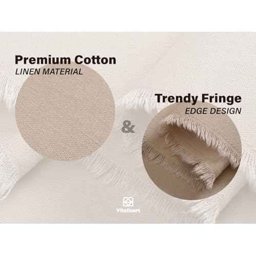 Vitalizart Table Runner 14 x 36 Inches Long Tan Cotton Linen Table Runners for Rustic Home Decorations Dining Room Wedding Decor Reception Bridal Shower Thanksgiving Christmas