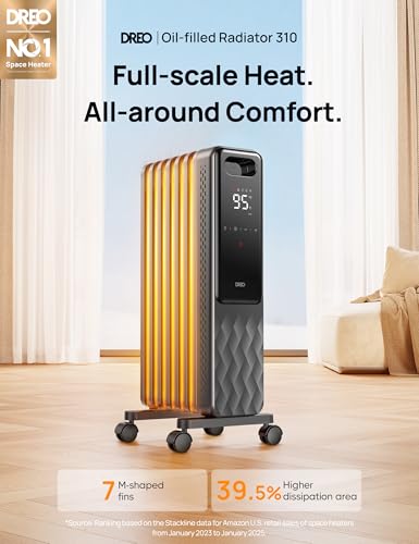 DREO Space Grey Large Oil Filled Radiator Heater 1500W Indoor Home Heating