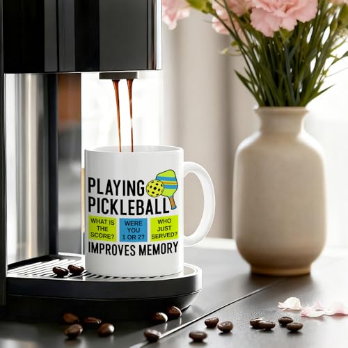 Funny Playing Pickleball Memory 11oz Ceramic Mug – Green/Blue/Yellow Gift
