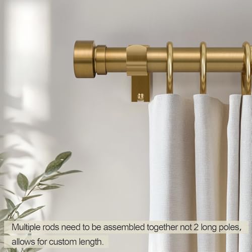 Gold Curtain Rods 2 Pack - Adjustable 66-120 Inches Heavy Duty Brass Support with Solid Metal Finials - Farmhouse Style