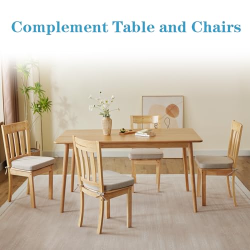 Set of 6 Beige Non-Slip Dining Chair Cushions 17x16 Inch with Ties