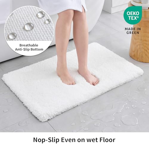 Disolla White Bathroom Rug 24x36 Microfiber Non-Slip Plush Bath Mat - Thick & Absorbent