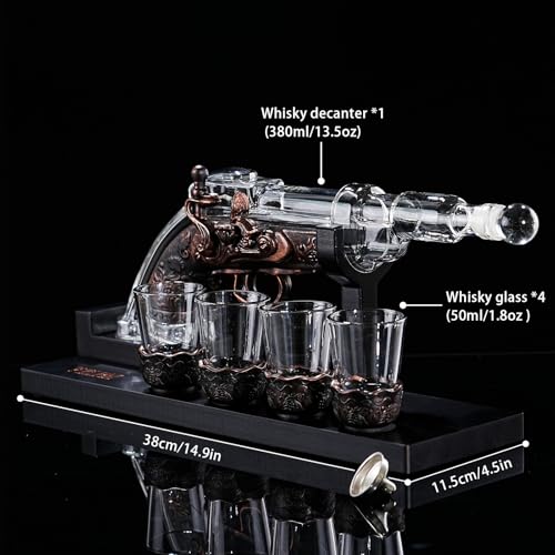 VYLPM Gun Whiskey Decanter Set with 4 Shot Glasses - Unique Home Bar Gift