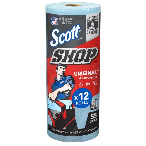 Scott Shop Towels Original 12 Rolls (55 Sheets Each) - Absorbent Blue Commercial Cleaning Cloths