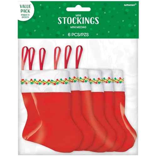Amscan Santa's Delight Red & White Mini Felt Christmas Stockings - 5" (Pack of 6) - Perfect For Festive Holiday Decor & Gifts