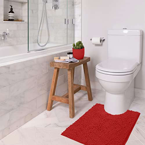 LuxUrux 2-Piece Christmas Chenille Bath Rug Set – Large Red, 24x36 + 20x24 U-Shaped Toilet Mat