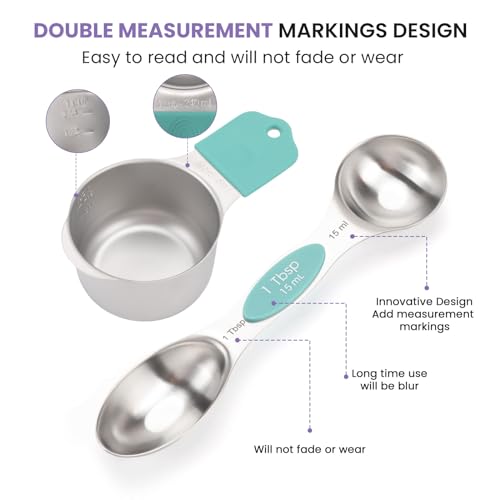 Magnetic Measuring Cups and Spoons Set - Heavy Duty 304 Stainless Steel, Color Variations