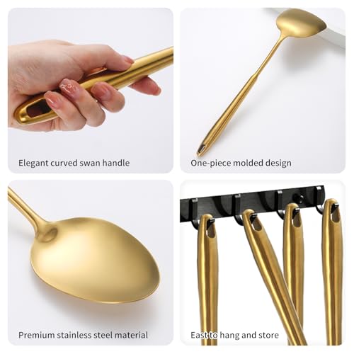 12-Piece Stainless Steel Kitchen Utensil Set with Gold Finish - Dishwasher Safe