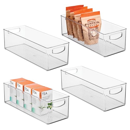 Stackable Pantry Storage Bins with Handles - Set of 4, Clear