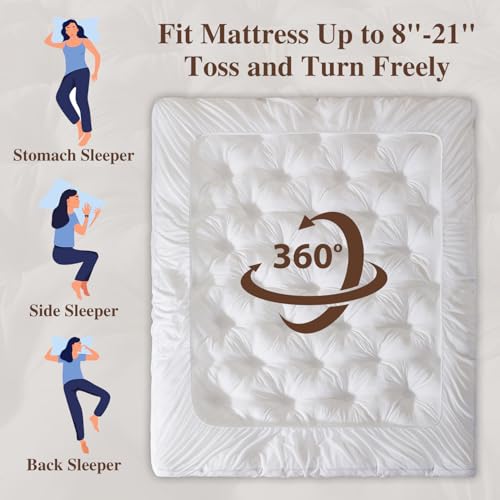 White 5 Inch Memory Foam Mattress Topper Queen Deep Pocket - Breathable, Supportive