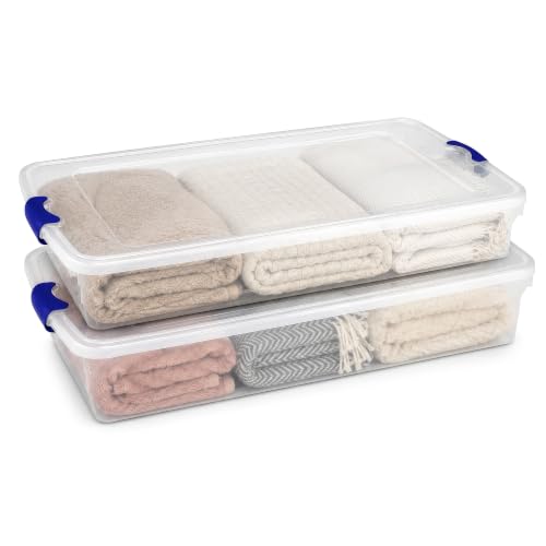 HOMZ Under Bed Storage Bin 60 Qt with Lid - Blue, 2 Pack