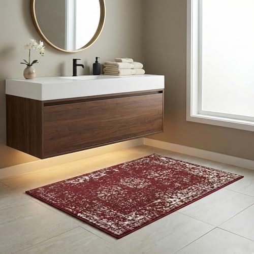 Vintage French-Inspired Area Rug - Sofia Collection, Burgundy & Gray, 2'2" x 3'1" Rectangle