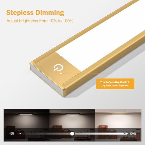 Gold Rechargeable Motion Sensor Cabinet Light - 9in Dimmable 4-Pack