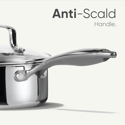 CAROTE 1.5Qt Stainless Steel Saucepans with Lid - Induction & Oven Safe Kitchen Cookware, Silver