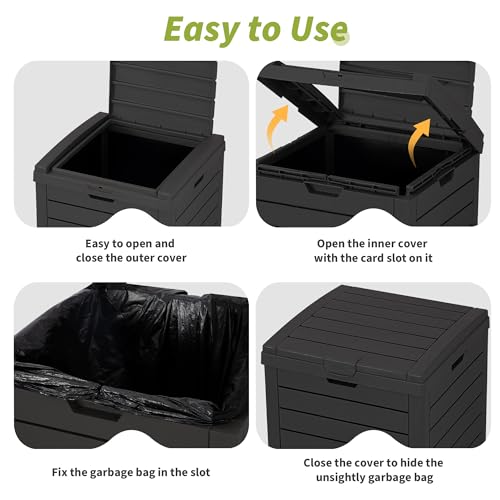 WTFGO Black 31 Gallon Outdoor Waterproof Trash Can with Lid & Drip Tray