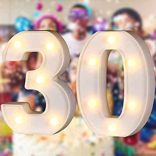 Mudder Decorative Number 30 LED Light up Letters 30th Alphabet Birthday Table Decorations Light up Letters Sign for Anniversary Wedding, Birthday, Party, Christmas Home Decor(30)