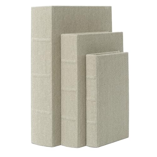 Decorative Book Boxes Set of 3,Modern Faux Linen Hidden Storage, Warm