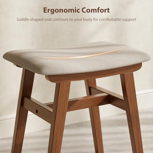 Muwuele 18.5" Walnut Solid Wood Vanity Stool with Cushion - Upgraded Wide Seat