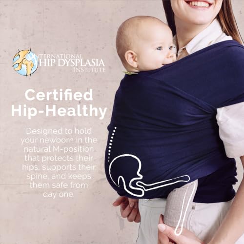 Boba Baby Wrap Carrier - Stretch Cotton Newborn Sling Navy Blue - Adjustable & Hip-Healthy