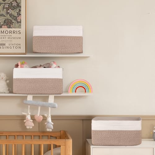 Large Brown & White Woven Storage Basket Set of 4 - Durable Home Organization