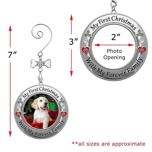 My First Christmas Dog Photo Ornament 2 Pack - Personalized Puppy Keepsake with Photo Insert, Red Heart & Paw Print, 3 Inch
